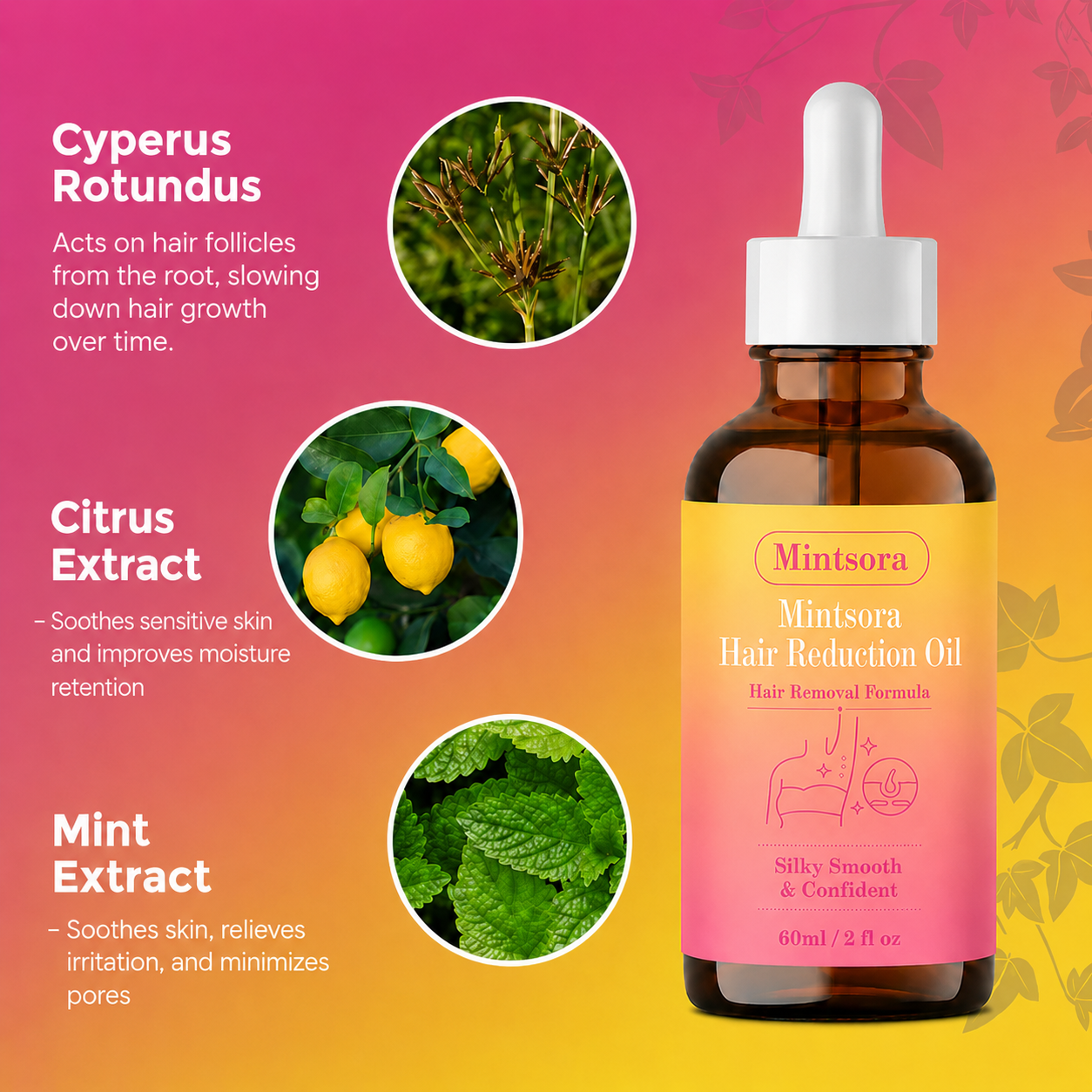 🔥LAST DAY 60% OFF  Mintsora Hair Reduction Oil 60 ml – Permanent Hair Removal Oil