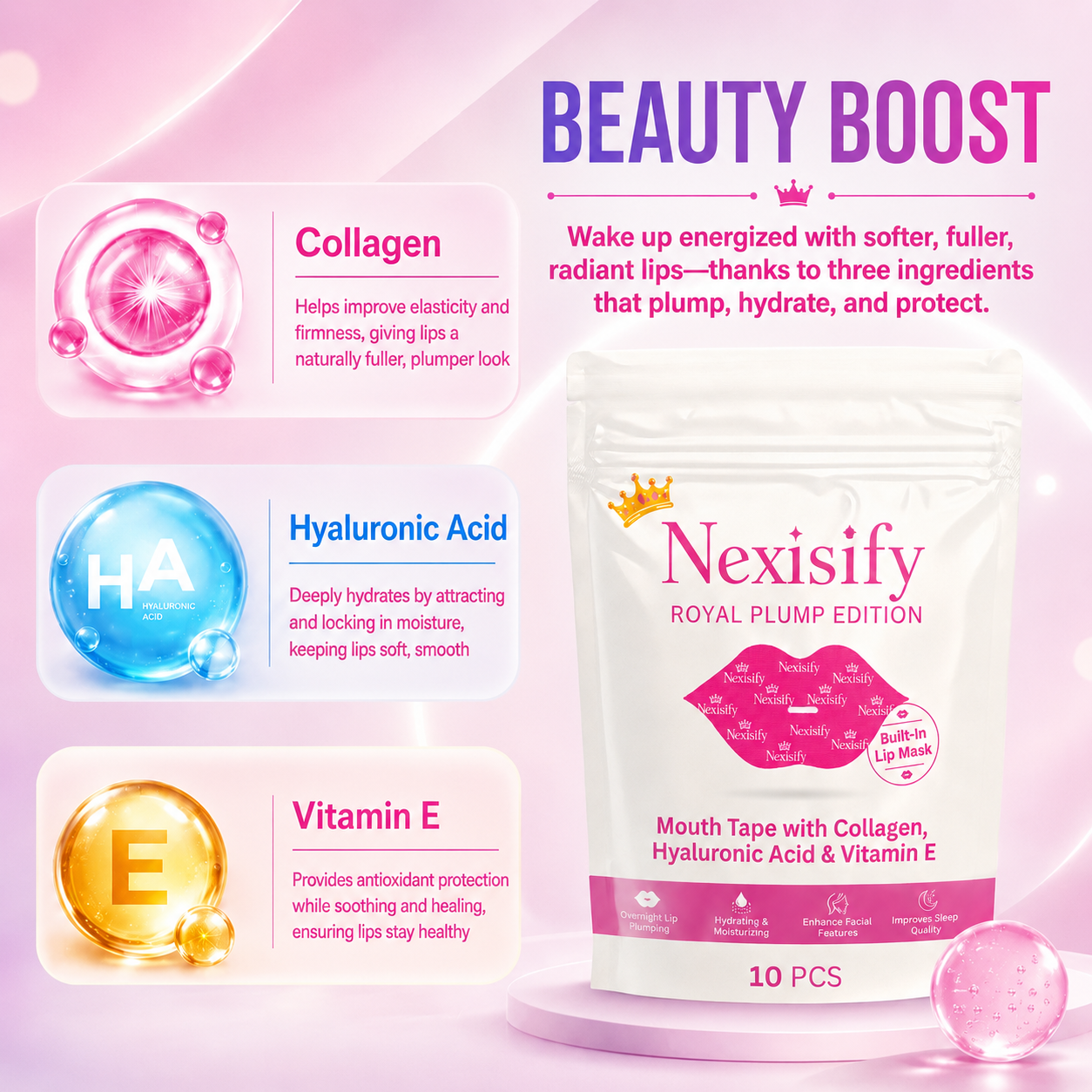 💋 Nexisify Royal Plump Lip Tape — Buy 1 Get 1 Free Sale ✨ Hydrating Collagen Mouth Tape
